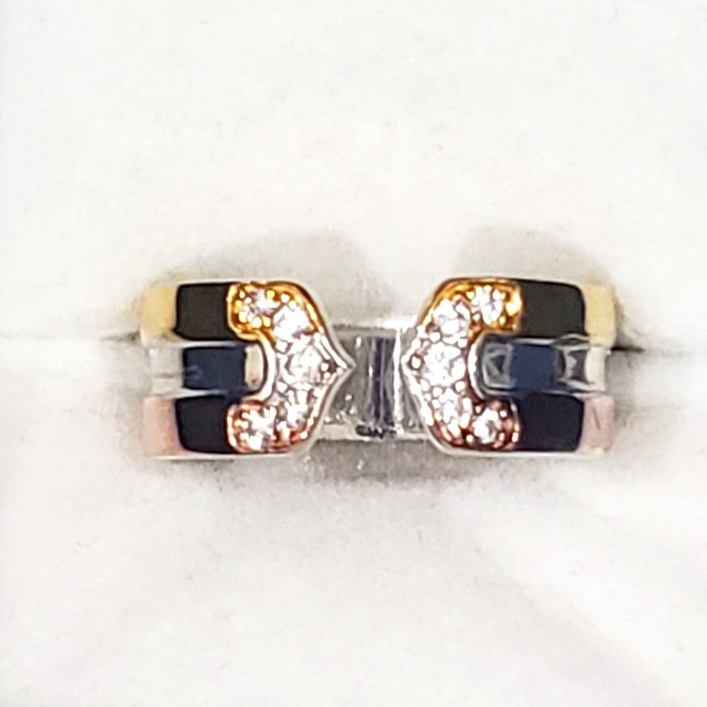 White Zircon tri-color ring in YG and RG vermeil over 925 Sterling Silver sz 8